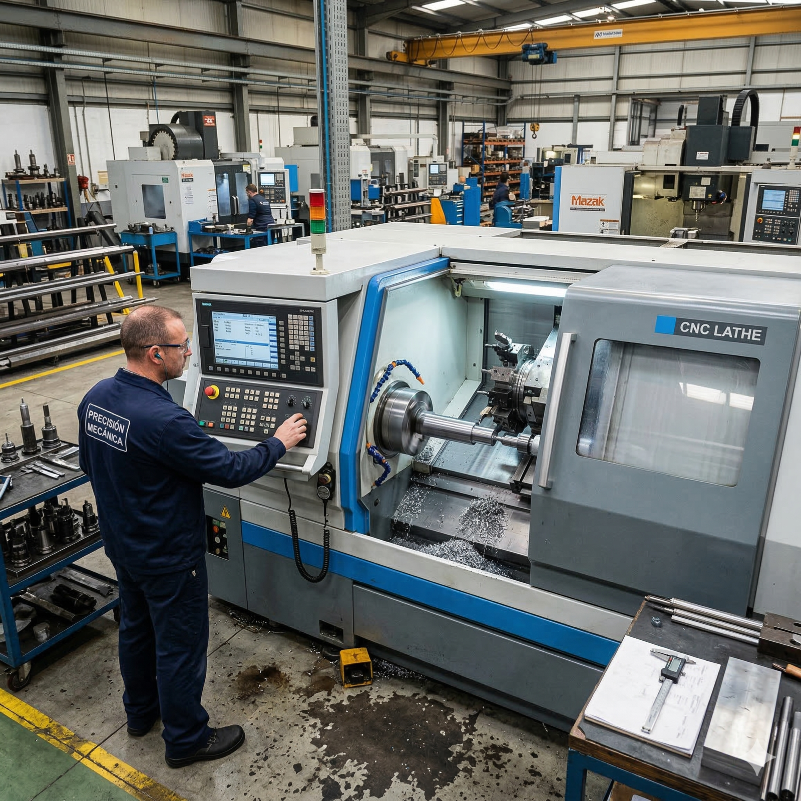 Torno CNC en funcionamiento en un taller de precisión mecánica
